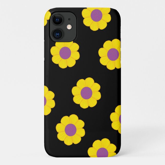 Black Phone Case W/ Yellow Flowers Various Styles (Back)