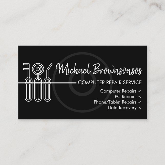 Black Phone Computer Tech Repair Service Business Card (Front)