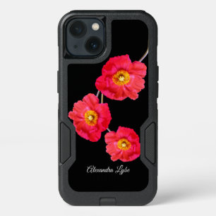 Black Phone Red Poppies Poppy Flower Modern iPhone 13 Case