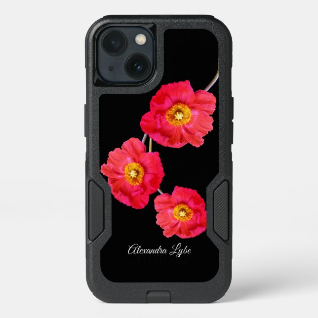 Black Phone Red Poppies Poppy Flower Modern  Otterbox iPhone Case (Back)