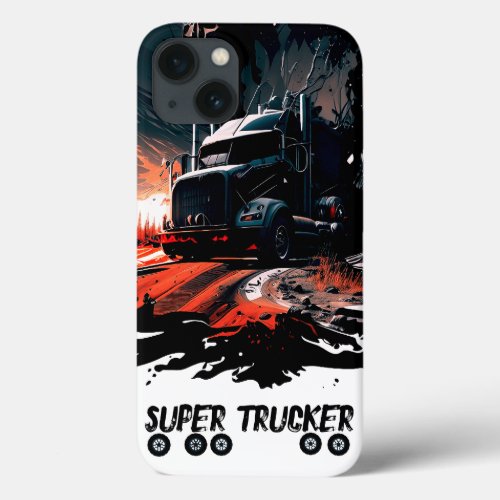 BLack Phone Truck Trucker gift Wheels Splash Art iPhone 13 Case