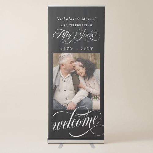 Black Photo 50th Wedding Anniversary Welcome Retractable Banner