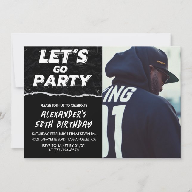 Black Photo 58th birthday invitations Men  (Front)