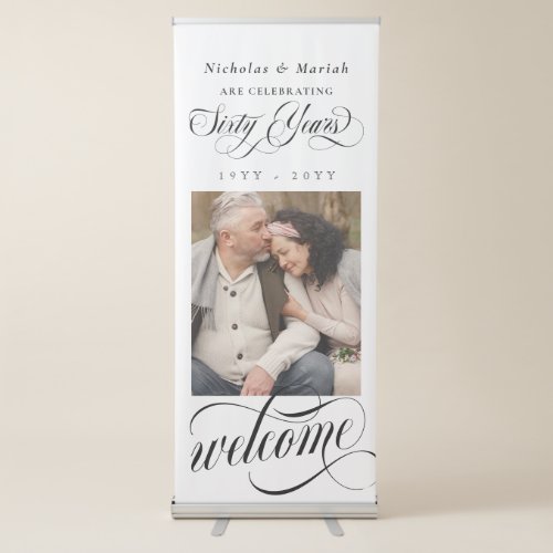 Black Photo 60th Wedding Anniversary Welcome Retractable Banner