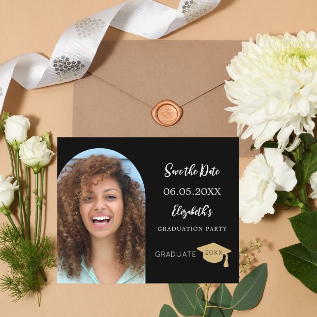 Black photo arch Graduation Save the Date card (Creator Uploaded)