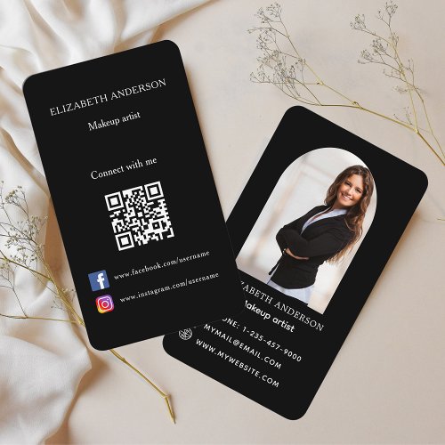 Black photo arch Qr code social media Business Card