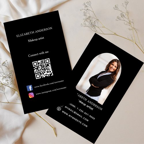 Black photo arch Qr code social media Business Card