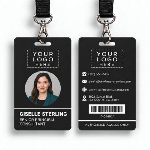 Black Photo Bar Code Name ID Employee Logo Badge