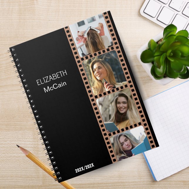 Black | Photo Booth - Trendy Modern Personalized  Notebook (Black | Photo Booth Personalized Science Notebook)