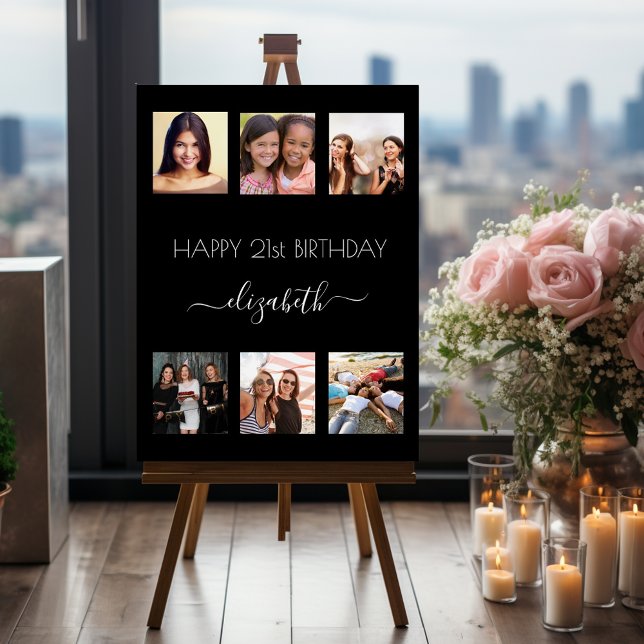 Black photo collage BFF friends birthday party Foam Board (Creator Uploaded)