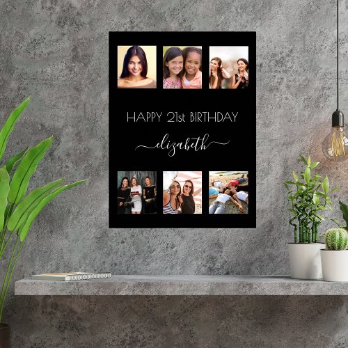 Black photo collage BFF friends birthday party Poster