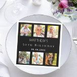 Black photo collage birthday party napkins<br><div class="desc">For a 50th (or any age) birthday,  celebrating his/her life with a collage of 6 of your high quality photos of her,  her friends,  family,  interest or pets.  Personalize and add a name,  age,  date.    A classic black background.</div>