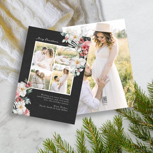 Black Photo Collage Elegant Christmas Holiday Card
