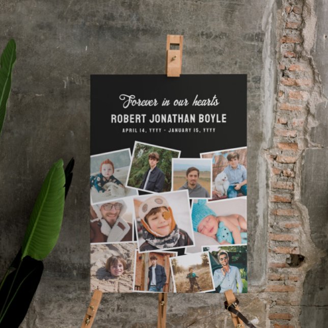 Black Photo Collage Forever In Our Hearts Memorial Foam Board (Creator Uploaded)