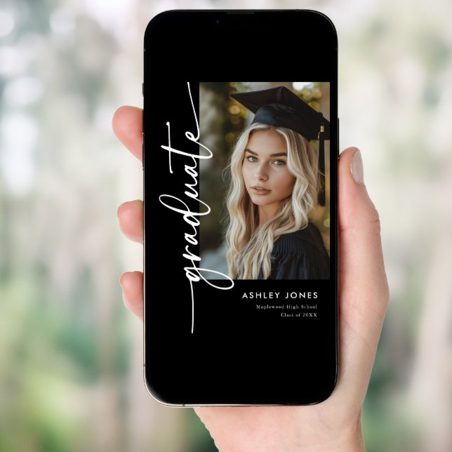 Black Photo Collage Graduate Graduation Party Invitation (Front Digital)