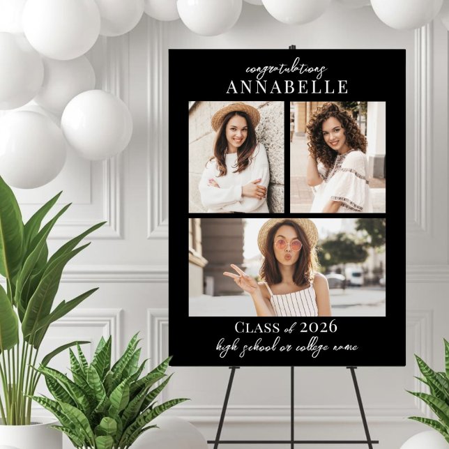 Black Photo Collage Graduation Party Sign (Black Photo Collage Graduation Party Sign)
