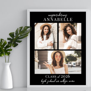 Black Photo Collage Graduation Party Sign