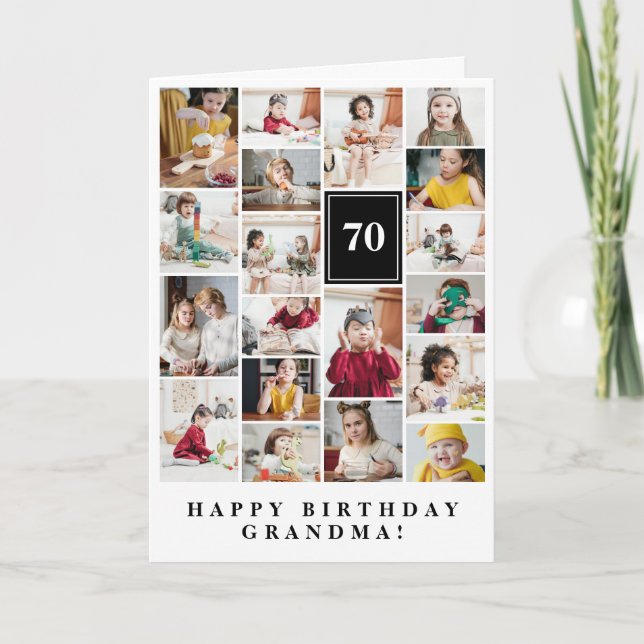 Black Photo Collage Happy Birthday Grandma Card (Front)