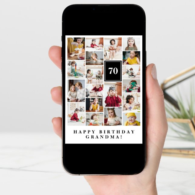 Black Photo Collage Happy Birthday Grandma Card (Front Digital)