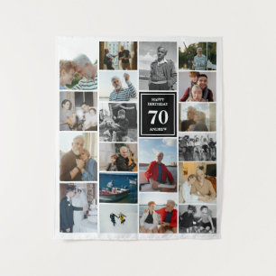 Black Photo Collage Happy Birthday Name & Age Tapestry