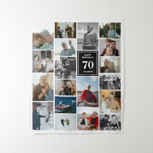 Black Photo Collage Happy Birthday Name  Age Tapestry