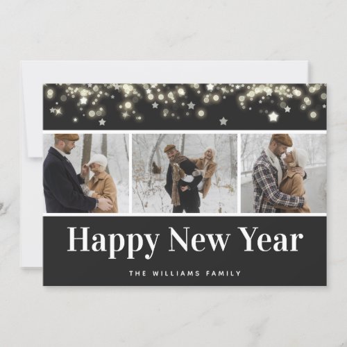 Black Photo Collage Happy New Year Card