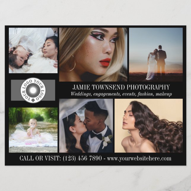 Black Photo Collage Logo Professional Photographer Flyer (Front)
