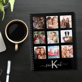 Black Photo Collage Monogram Modern 2024 Planner by Thunes at Zazzle