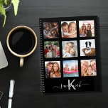 Black photo collage monogram modern 2025 planner<br><div class="desc">Make your own unique family photo collage as a gift or for yourself. Use four, 9 of your favorite photos of your family, friends, dream travel destination or pet! Personalize and add a name and your monogram letter. The name is written with a modern hand lettered style script with swashes....</div>