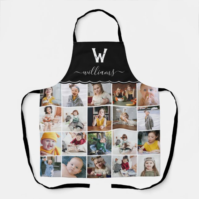 Black Photo Collage Monogrammed Apron (Front)