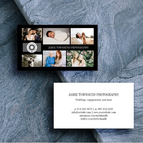 Black Photo Collage Professional Photographer Logo Business Card