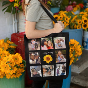 Black Photo Collage   Rustic Sunflower Tote Bag