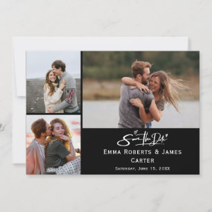 Black Photo Collage Save the Date Card