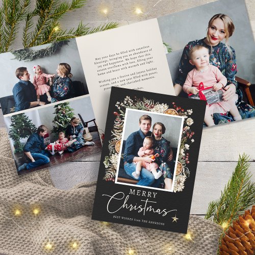 Black Photo Collage Tri_fold Holiday Card