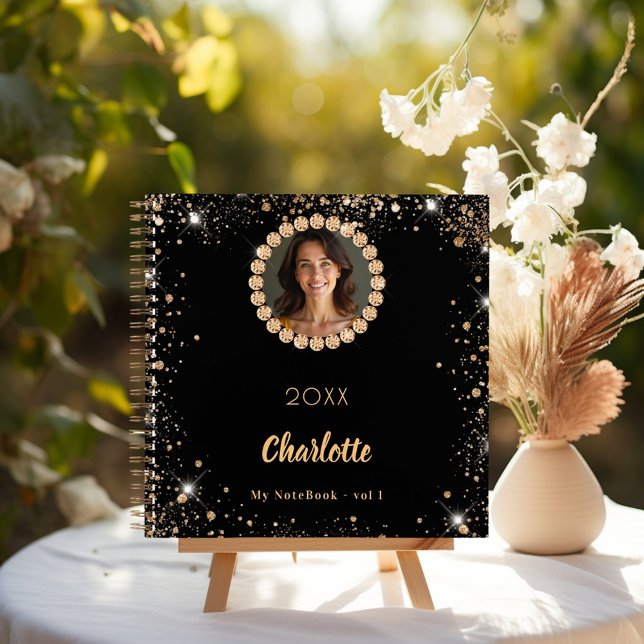 Black photo diamonds gold glitter notebook (Creator Uploaded)