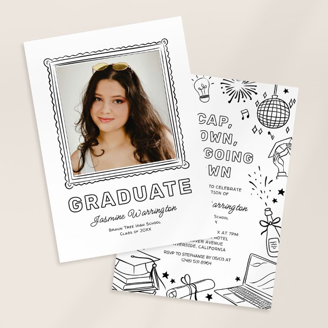 Black Photo Doodle Graduation Invite Announcement (Creator Uploaded)