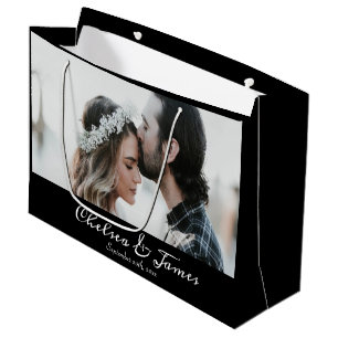 Black Photo Elegant Calligraphy Name Anniversary Large Gift Bag