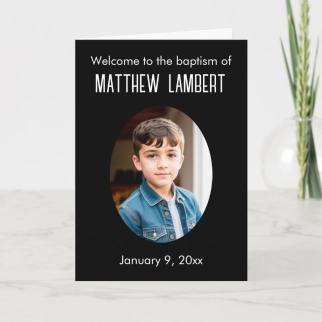 Black Photo Front Polka-Dot Folded Baptism Program (Front)