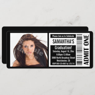Black Photo Graduation Party Ticket Invitations