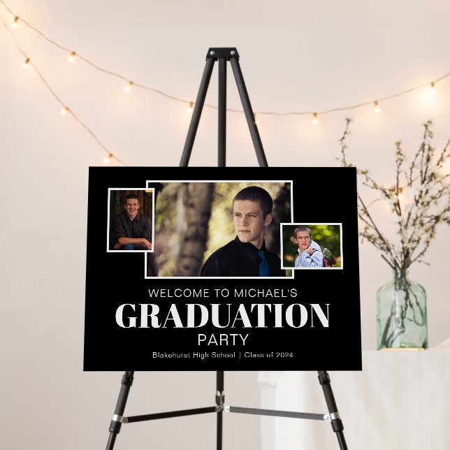 Black Photo Graduation Party Welcome Foam Board (In Situ (Stand))