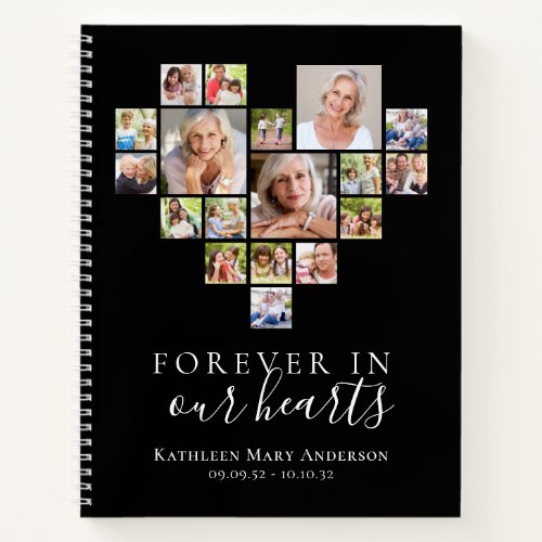 Black Photo Heart Funeral Guest Book