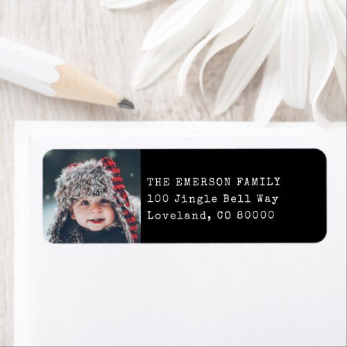 Black Photo Holiday Return Address Label