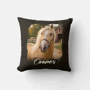 Black Photo Horse Pillow for Horse Lover