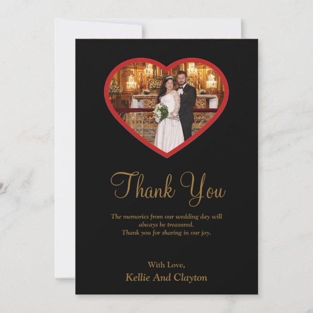 Black Photo Inside A Heart Thank You Card (Front)
