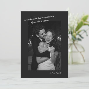Black Photo Minimalist Modern Wedding Dark Script Save The Date