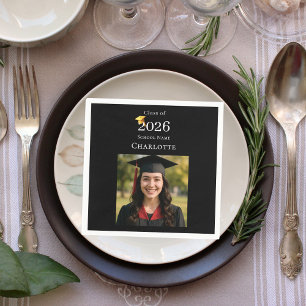 Black photo modern Graduation Party luncheon Napkins