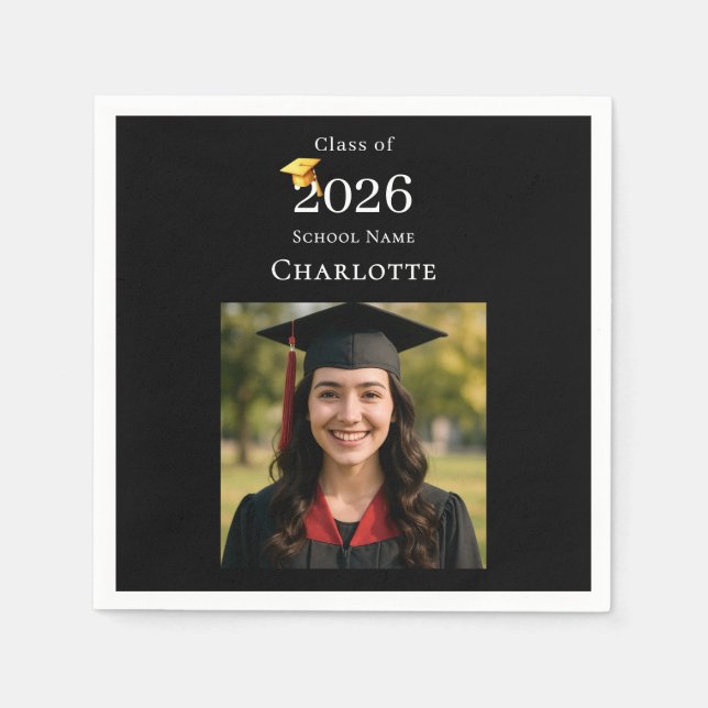 Black photo modern Graduation Party Napkins (Front)