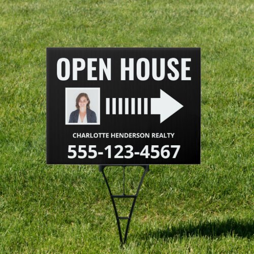 Black Photo Open House Real Estate Arrow Welcome  Sign