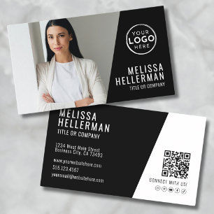 Black Photo QR Code Company Your Logo Business Card