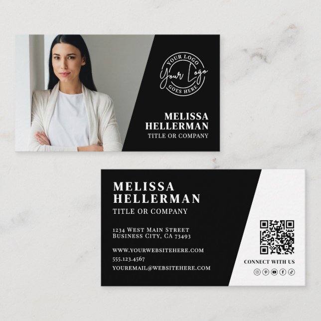 Black Photo QR Code Logo Business Card (Front/Back)